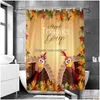 Shower Curtains Thanksgiving Curtain Fall Maple Leaves Pumpkins Sunflower And Turkey For Bathroom Autumn Holiday With Drop Delivery Dhbgn