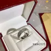 Designer Ring 2024 Luxury Crystal Titanium Steel Couple Women's Couple Love Eternal Three Row Full Diamond 18k Gold Ring