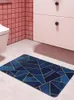 Tappetino da cucina moderno blu intenso Zerbino d'ingresso geometrico per camera da letto Decorazione del pavimento della casa Tappeto da soggiorno Tappeto antiscivolo per bagno 240108