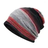 Bérets Bonnet à manches quatre saisons pour femmes et hommes, bonnet supérieur vide en Polyester 56-60cm, écharpe à rayures colorées, Style empilable