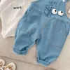 0-5Years Toddler Kids Boy Girl Denim Overalls Cartoon Dinosuar Pocket Loose Jumpsuit Suspender Pant Jeans Outfis Autumn Clothes 240108