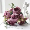 Kwiaty dekoracyjne 30 cm różowy różowy bukiet 5 Big Heads 4peony sztuczne małe pączkowe imprezę panny młodej fałszywe na domowe dekoracje ślubne
