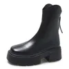 Botas plataforma grossa tornozelo para mulheres outono inverno curto pelúcia salto grosso mulher pu couro back zíper botas de salto alto