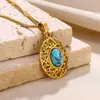 Pendentif Colliers En Acier Inoxydable Bleu Turquoise Sun Star Pour Femmes Charme Forme Ronde Geometirc Collier Bijoux De Mode Cadeau De Saint Valentin