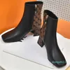 Lvity Stivaletti firmati da donna Caviglia in vera pelle Stivali di altissima qualità Punta quadrata Shake Boot Shoes Dress Ladies Luxury Shoe Tacchi medi Stivaletti laterali con cerniera 35-42