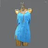 Stage Wear Blue Latin Dance Performance Skirt Sexy Lady Cha-Cha Dress Ballroom Practice Prom Costume Line Suit Cabaret Sports Girl