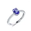 Klaster Pierścienie Vintage Natural Tanzanite Pierścień Kobiet 925 Sterling Srebrny Elegancki lekki luksusowy kamień z certyfikatem