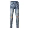 Herren Designerhose Lila Jeans Amris Fashion Motorrad Stereo Cut Multi-Pocket Perforierte Füße Slim Fit Elastisch #917