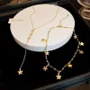 New Fashion Trend Exquisite Star Long Tassel Light Luxury Pendant Clavicle 14k Yellow Gold Necklace Womens Jewelry Everyday Prom Party Gift