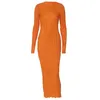 Laxsesu Элегантное облегающее платье для женщин, однотонные длинные летние платья с круглым вырезом и расклешенными рукавами, праздничные платья, черные, красные, оранжевые 240108