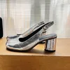 Sandals Chunky Heel Split Toe Women 2024 Buckle Strap Silver High Heels Summer Fashion Shallow Party Prom Shoes