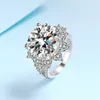 Cluster Rings 925 Sterling Silver Ring Female 10 Karat Moissanite Luxury PT950 Gold Plated