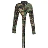 Giacche da donna Camouflage Personalizzato Crop Top Sexy Giacca streetwear per le donne Bavero Maniche lunghe Monopetto Cappotto corto a nastro