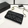 New Genuine Leather Caviar Wallets for Women Long Purse Card Holder with Chain Female Shoulder Bags Mini Handbag