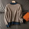 Women's Sweaters Houndstooth Half Turtleneck Loose And Thin Knitted Sweater Women 22 Autumn Long Sleeve Casual Plaid Pullover Female P87
