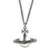 Keizerin Dowager Vivienne Saturnus ketting met diamant inleg driedimensionale ketting hanger accessoire