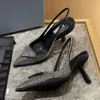 Slingback مدببة إصبع القدم الخنجر الكعب ، فستان ، حذاء صندل مصارع مضخات البقر ، حدود الحفلات المسائية للسيدات ، المصمم الفاخر المصمم الفاخر 35-42 مع صندوق