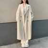 Women Loose Jacket Stylish Women's Double-breasted Mid Length Trench Coat with Lapel Windproof Warm Overcoat for Fall Winter 240106