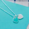 Iovo Designer Tiffanyset Pendentif Colliers Haute Edition t Accueil Émail Double Coeur Collier 925 Sterling Argent Amour Bleu Rose Rouge Collier En Forme De Coeur Chaîne Li