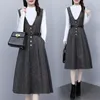 Freizeitkleider 2024 Herbst Winter Damen Streifen Ärmellose Weste Trägerkleid Elegante Damen Mittellanges Büro A-Linie