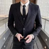 メンズスーツストライプ男性用スリムフィットラペルカスタムファッションイタリアフォーマルビジネススーツ3 PCS GROOM TUXEDO WEDDING2024