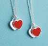 Iovo Designer Tiffanyset Pendentif Colliers Haute Edition t Accueil Émail Double Coeur Collier 925 Sterling Argent Amour Bleu Rose Rouge Collier En Forme De Coeur Chaîne Li