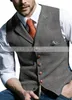 Gilet da uomo Gilet con intaglio in lana scozzese a spina di pesce Gilet in tweed Casual Formale Business Groomman per matrimonio Verde / Nero / Verde / Grigio 240106