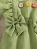 Robes de fille Adorable robe d'été pour bébés filles - Style princesse trapèze avec manches à volants, détail de nœud et embellissements de fleurs