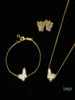 18K Gold Fashion Classic Sweet 4Four Leaf Clover Butterfly Bracelet Earrings Necklace Jewelry Set for S925 Silver Van WomenGirls1233458