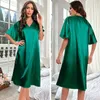 Women's Sleepwear Fashion V-Neck Pajamas Robe Satin Solid Short Sleeve Loose Dress For Women Girls Nighty Summer Casual Nightdress