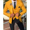 Ternos masculinos Slim Fit 3 Pcs Casamento Negócio Smoking Personalizado Noivo Blazer Amarelo Com Único Breasted Calças Jaqueta e Colete