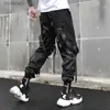 Calças masculinas hip hop preto carga calças corredores sweatpants macacão fitas streetwear harem calças femininas fashions yq240108