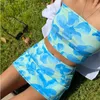 Work Dresses FUFUCAILLM 2 Piece Sets Women Floral Print Off Shoulder Strapless Cropped Tube Top Mini Pencil Skirt Beach Boho Streetwear Y2k