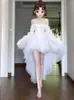 Robes décontractées Élégant Blanc Hors Épaule Fée Robe Chic Princesse Puff Mesh Grand Ourlet Longue Fille Fête D'anniversaire