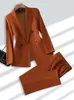 Fashion Ladies Pant Suit Formal Women Office Business Work Earl Blazer and Spodni Beige Black Khaki 2 -częściowy zestaw z kieszenią 240106