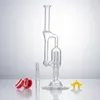 Headshop888 GB007 Narguilé Bong En Verre Pipe À Bulles Double Recycleur Perc 14mm Clou En Céramique De Quartz Environ 26,5 Cm De Hauteur Pipes À Fumer