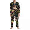 Vêtements de nuit pour hommes Tambour Singe Printemps Mignon Animal Imprimé Vintage Surdimensionné Pyjama Ensemble Hommes À Manches Longues Kawaii Quotidien Personnalisé Costume À La Maison