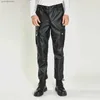 Men's Pants Camouflage Casual Leather Pants Men's Black Biker Leather Trousers Windproof Waterproof Dirty Multi-pocket Decorative PU Pants T240108