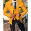 Ternos masculinos Slim Fit 3 Pcs Casamento Negócio Smoking Personalizado Noivo Blazer Amarelo Com Único Breasted Calças Jaqueta e Colete