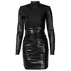 White Mesh Midi Long Sleeve Dresses for Women Ruched Summer Dress Sexig Club Party Vestidos Sexig Hip Wrap Dress Black S M L 240108