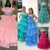 Abiti Aqua Per bambini Abito da spettacolo per bambine 2024 Ruffles Piega Organza Preteen Tiny Kid Compleanno Formale Abito da cocktail party Infantile