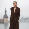 Kvinnors tvådelade byxor 2024 Spring New Fashionable and Elegant Style Minimalist Long Sleeped Silhouette Suit Jacket+High midjel Long Pants Set Two-Piece Set 0108