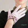 Vijf Vingers Handschoenen Kleurrijke Diamant Dames Echt Leer Korte Mode Warme Import Schapenvacht Guantes