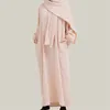 Abbigliamento etnico Pianura Donne musulmane Djellaba Eid Abaya con sciarpa Abito lungo maxi Ramadan Caftano Abito arabo islamico Dubai Femme turche saudite