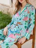 Ensemble pyjama à manches longues en satin à imprimé floral pour femmes, vêtements de détente élégants Y2K avec haut boutonné doux et pantalon de nuit confortable 240106