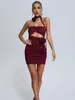 Sukienki swobodne bevenccelhree-wymiarowe kwiaty pusta rurka Top Bodycon sukienka Elegancka impreza wieczorna siatka patchwork mini 2024