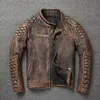 Винтажная мужская кожаная куртка, толстая 100% натуральная воловья кожа, байкерская куртка, приталенная мужская мотоциклетная куртка, осеннее АЗИАТСКОЕ РАЗМЕР S-5XL M419 240106