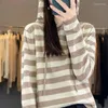 Kadın Sweaters 2024 Çizgili Kaşmir Hoodie Sweater Kadınlar Örgü Üstler Hoodies Sıradan Uzun Kollu Külot