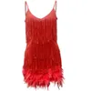 Sexig V-Necktie Feather Patchwork Tassel Sequin Dress 2024 Nya fashionabla kvinnokläder 240108