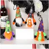 Christmas Decorations Halloween Led Gnomes Ornament Handmade Witch Swedish Tomte Gnome Dwarf For Home Day Party Table Kids Gift Drop Dhp6T